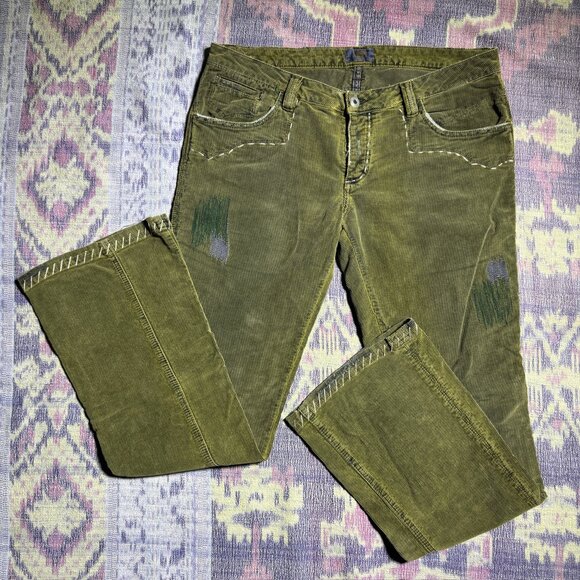 ANTIK DENIM Green Cotton Blend Stitched Corduroy Jeans Women's Size 32 - Picture 1 of 16